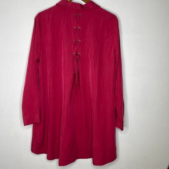 Susan Graver Rose Red Button Back Lacing Long Sleeve Shirt Size M Petite Women - Picture 9 of 11